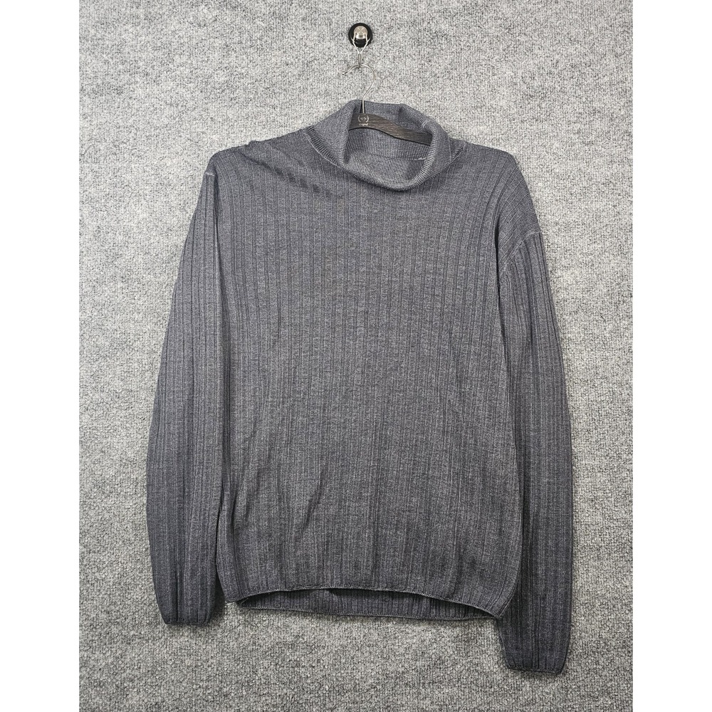 Robert Barakett 100% Wool Turtleneck Sweater Ribbed Mens Large Devon Bluish Gray